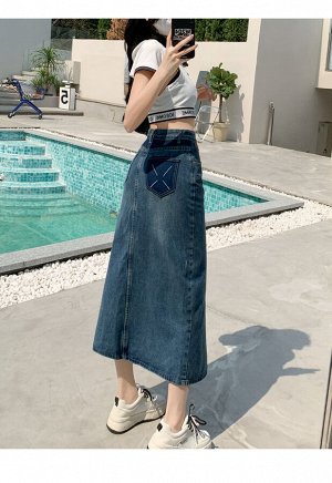 Джинсовая юбка макси, с разрезом спереди, женская, цвет тёмно-синий