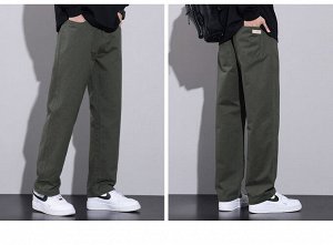 Мужские брюки, прямые, на резинке, цвет тёмно-зелёный