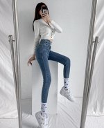 Джинсы скинни, женские, с переплетением на поясе, цвет ретро-синий