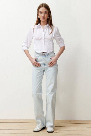 Широкие джинсы с высокой талией ледяного цвета