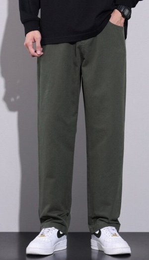 Мужские брюки, прямые, на резинке, цвет тёмно-зелёный