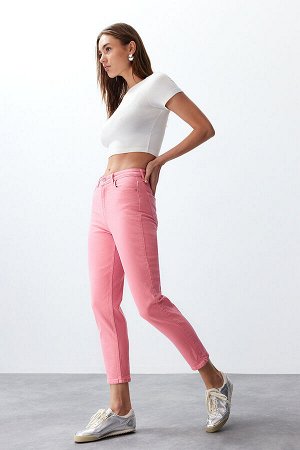 Розовые джинсы для дам с высокой талией