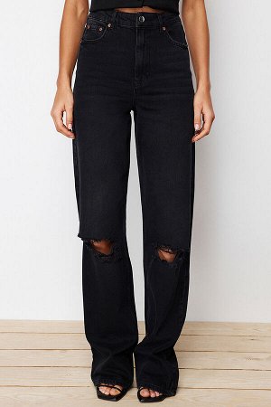 Черные широкие джинсы с высокой талией