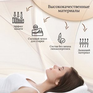 Подушка ортопедическая, 50 х 30 х 10 см, полиуретан, чехол 100% полиэстер, кант, с эффектом памяти,