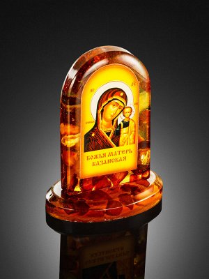 Икона «Богоматерь Казанская» в литой оправе с янтарём