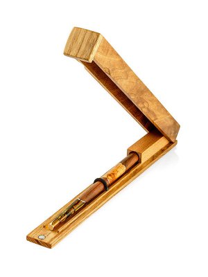 Эксклюзивная ручка из дерева и натурального балтийского янтаря «Олливандер» в деревянном футляре