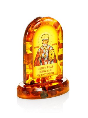 Иконка в литой оправе с янтарём «Святитель Николай Чудотворец»