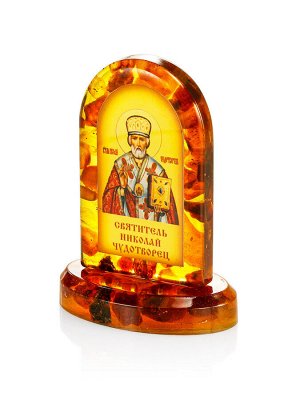 Иконка в литой оправе с янтарём «Святитель Николай Чудотворец»