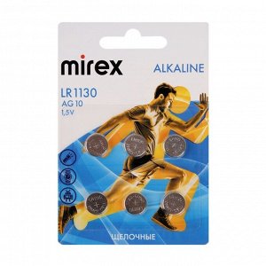 Батарейка алкалиновая Mirex, LR1130, AG10, 1.5 В, блистер, 6 шт.