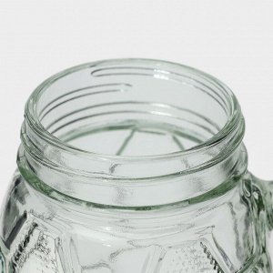 Кружка Доляна «Мяч», 500 мл, с крышкой и трубочкой, стекло, МИКС