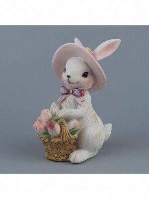 Кролик с корзинкой 10,5 х 8 х 5,5 см полирезин цвет белый