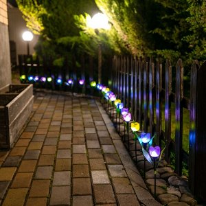 Садовый светильник 30 см на солнечной батарее "Лиловый тюльпан", белый свет, USL-C-453/PT305 PURPLE TULIP