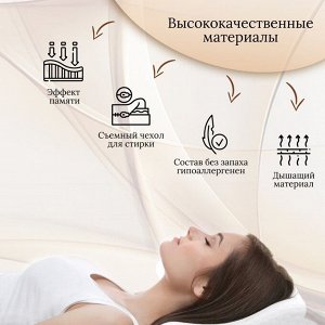 Подушка ортопедическая, 60 х 40 х 12 см, полиуретан, чехол 100% полиэстер, кант, с эффектом памяти,