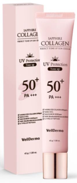 Солнцезащитный крем тонизирующий с сапфировым коллагеном WellDerma Tone Up Sun Cream Sapphire Collagen Perfect SPF 50+/Pa+++, 45 гр