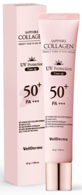 WellDerma Тонизирующий солнцезащитный крем с сапфировым коллагеном Tone Up Sun Cream Sapphire Collagen Perfect SPF 50+/Pa+++, 45 гр