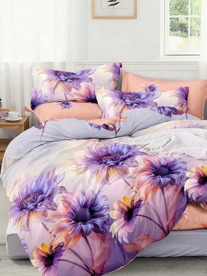 КПБ Поплин Эксклюзив (молния) - Пурпурные цветы 1.5 сп. (нав.50х70)