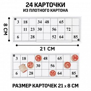 Русское лото "Для всей семьи", 24 карточки, карточка 21 х 8 см, бочонки из дерева