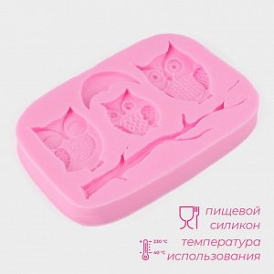 Молд для заливки Доляна «Совы», силикон, 10x7x1,1 см, розовый