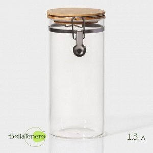 Банка для сыпучих продуктов Bella Tenero «Эко», 1.3 л, 10*22 см, с бугельным замком, стекло, прозрачная