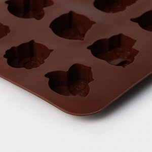 Форма для выпечки Доляна «Совы», силикон, 19x15 см, 12 ячеек, 3,5x3,5x1,5 см, цвет коричневый