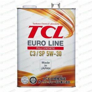 Масло моторное TCL Euro Line 5w30, синтетическое, API SP, ACEA C3, для бензинового двигателя, 4л, арт. E0040530C3