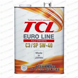 Масло моторное TCL Euro Line 5w40, синтетическое, API SP, ACEA C3, для бензинового двигателя, 4л, арт. E0040540C3