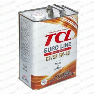 Масло моторное TCL Euro Line 5w40, синтетическое, API SP, ACEA C3, для бензинового двигателя, 4л, арт. E0040540C3