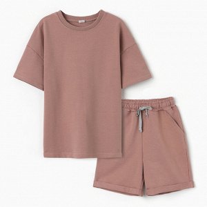 Костюм детский (футболка,шорты), цвет коричневый, рост