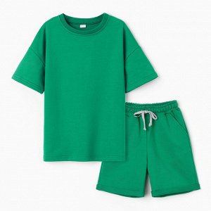 Костюм детский (футболка,шорты), цвет зеленый, рост