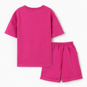 Костюм детский для девочки (футболка,шорты), цвет фуксия, рост