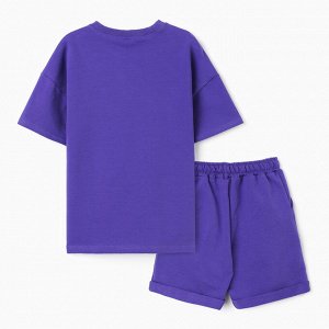 Костюм детский (футболка,шорты), цвет фиолетовый, рост