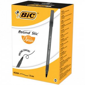 Ручка шариковая BIC Round Stic, корпус черный, узел 1мм, лин