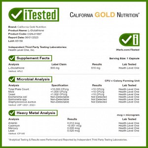 California Gold Nutrition, L-глутатион (восстановленный), 500 мг, 30 растительных капсул