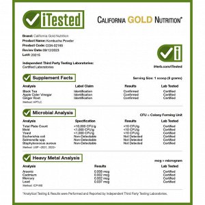 California Gold Nutrition, Superfoods, комбуча в порошке, со вкусом имбиря и лимона, 160 г (5,64 унции)