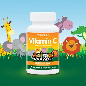 NaturesPlus, Source of Life, Animal Parade, витамин C, вкус натурального апельсинового сока, 90 таблеток в форме животных