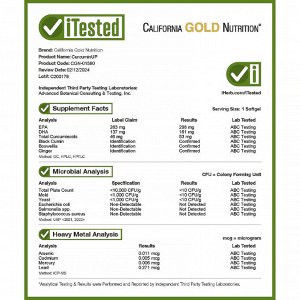 California Gold Nutrition, Curcumin UP, комплекс куркумина и омеги-3, поддержка подвижности и комфорт суставов, 90 капсул из рыбьего желатина