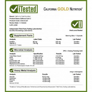 California Gold Nutrition, Gold C, GOLD Standard, буферизованный витамин C, аскорбат натрия, 750 мг, 240 растительных капсул