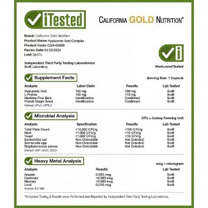 California Gold Nutrition, Комплекс с гиалуроновой кислотой, 60 растительных капсул