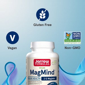 Jarrow Formulas, Vegan MagMind, здоровье мозга, 90 растительных капсул (48 мг на капсулу)