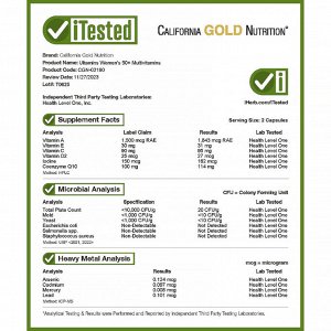 California Gold Nutrition, Ultamins, мультивитаминный комплекс для женщин старше 50 лет с коэнзимом Q10, грибами, ферментами, овощами и ягодами, 60 растительных капсул