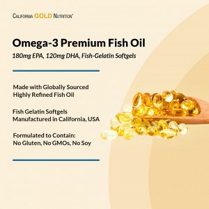 California Gold Nutrition, омега-3, рыбий жир премиального качества, 100 капсул из рыбьего желатина