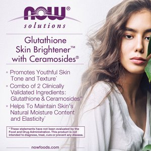 NOW Foods, Solutions, Glutathione Skin Brightene, осветляющее средство для кожи с глутатионом, 30 вегетарианских капсул