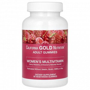 California Gold Nutrition, жевательные мультивитамины для женщин, вкус вишни, клубники и малины, 90 жевательных таблеток