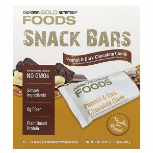 California Gold Nutrition, Foods, батончики с арахисом и кусочками черного шоколада, 12 штук, 40 г (1,4 унции) каждый