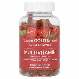 California Gold Nutrition, жевательные мультивитамины для взрослых, с натуральным вкусом малины, 90 вегетарианских жевательных таблеток