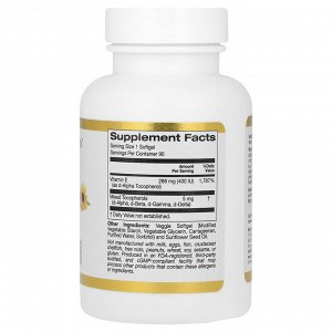 California Gold Nutrition, Витамин E из подсолнечника со смешанными токоферолами, 400 МЕ, 90 растительных мягких таблеток