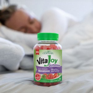 21st Century, Vita Joy, жевательные таблетки с мелатонином, с повышенной силой действия, со вкусом клубники, 10 мг, 60 жевательных таблеток (5 мг в 1 жевательной таблетке)