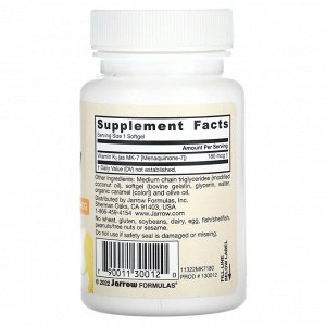 Jarrow Formulas, MK-7, 180 мкг, 30 мягких таблеток