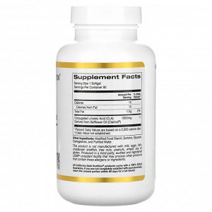 California Gold Nutrition, Clarinol, КЛК, конъюгированная линолевая кислота, 1000 мг, 90 мягких таблеток