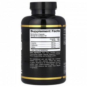 California Gold Nutrition, микронизированные BCAA, аминокислоты с разветвленной цепью, 500 мг, 240 растительных капсул (250 мг в 1 капсуле)